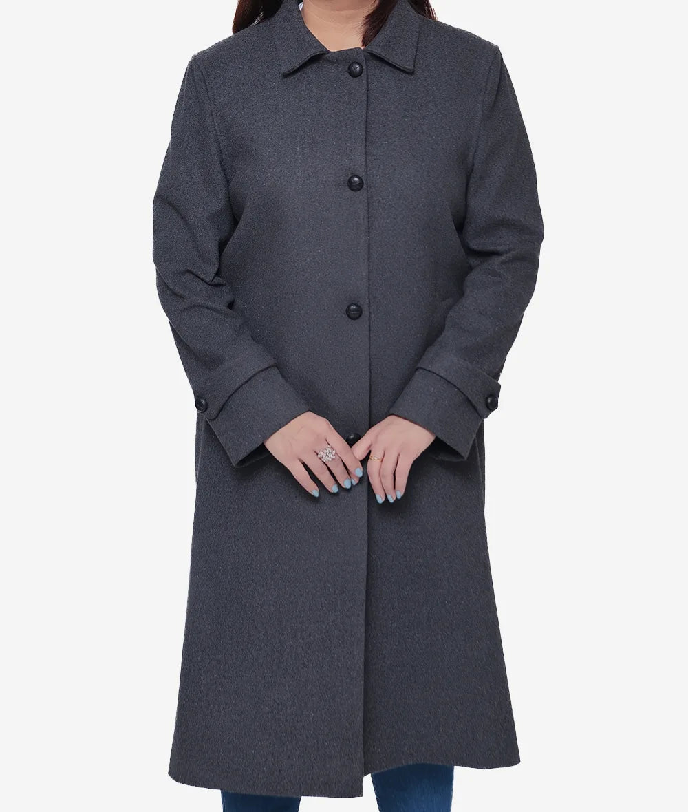 Patrice Womens Charcoal Grey Wool Coat