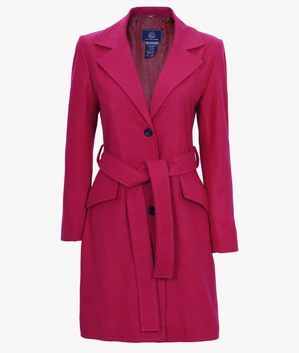 Womens Pink Wool Wrap Coat