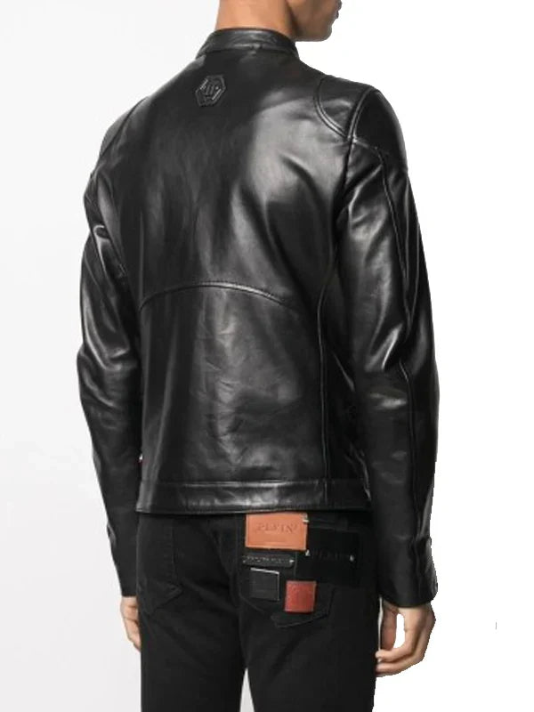 Mens Classic Biker Moto Leather Jacket