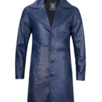 Mens Real Leather Blue Car Coat