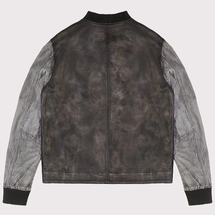 Distressed Varsity Leather Baseball Jacket – Vintage Athletic Edge