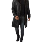 Mens Black Leather Shearling Coat - 3/4 Length