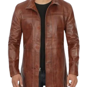Men's Real Lambskin Brown Leather Cognac Car Coat