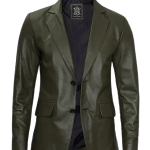 Mens Two Button Olive Green Leather Blazer