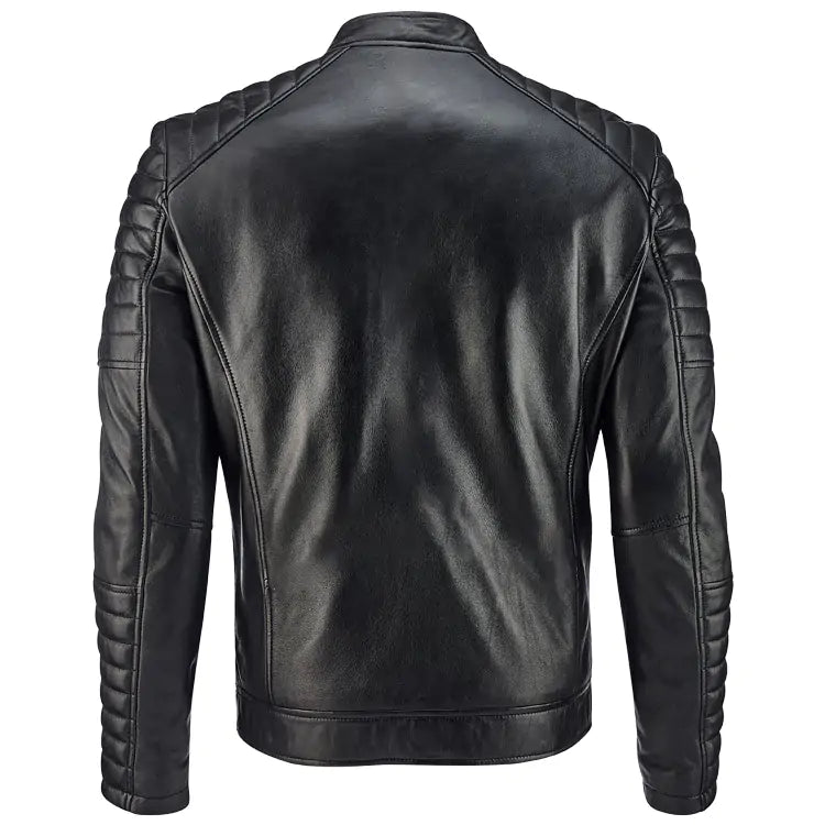 Quilted Edge Leather Bomber Jacket