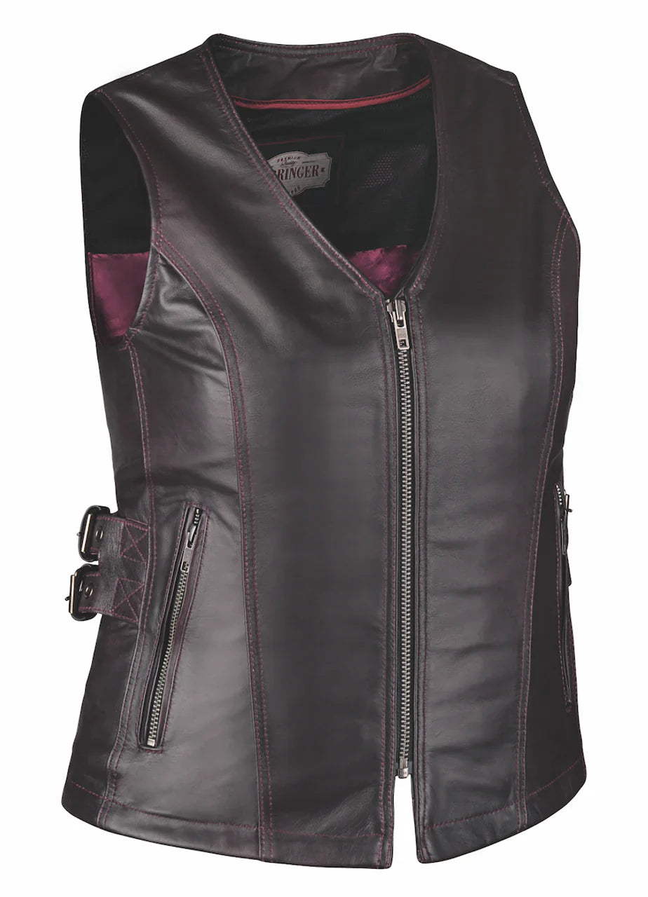 Women Purple Leather Motorcycle Vest