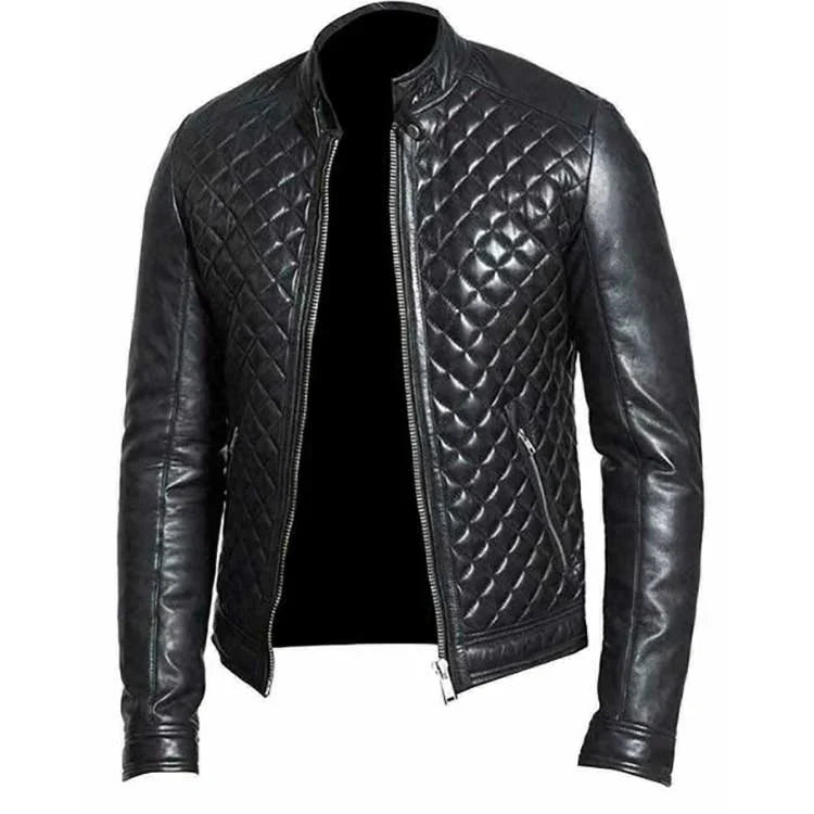 Quilted Biker Black Leather Jacket