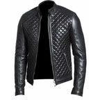 Quilted Biker Black Leather Jacket