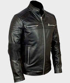 Black cafe racer biker leather jacket for men