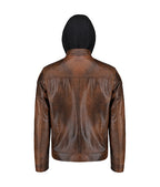 Men’s Dark Brown Leather Jacket With Hood