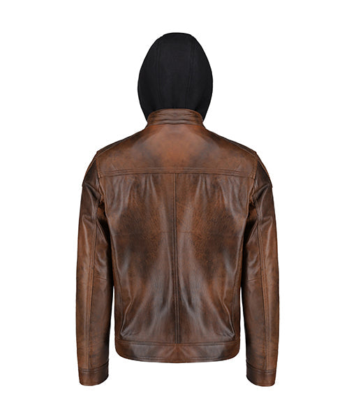 Men’s Dark Brown Leather Jacket With Hood