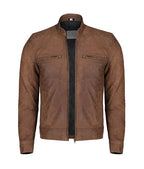 Light Brown Biker Leather Jacket For Men
