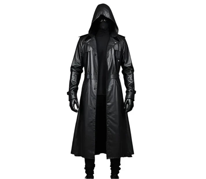 Quivon Hooded Mens Winter Leather Overcoat