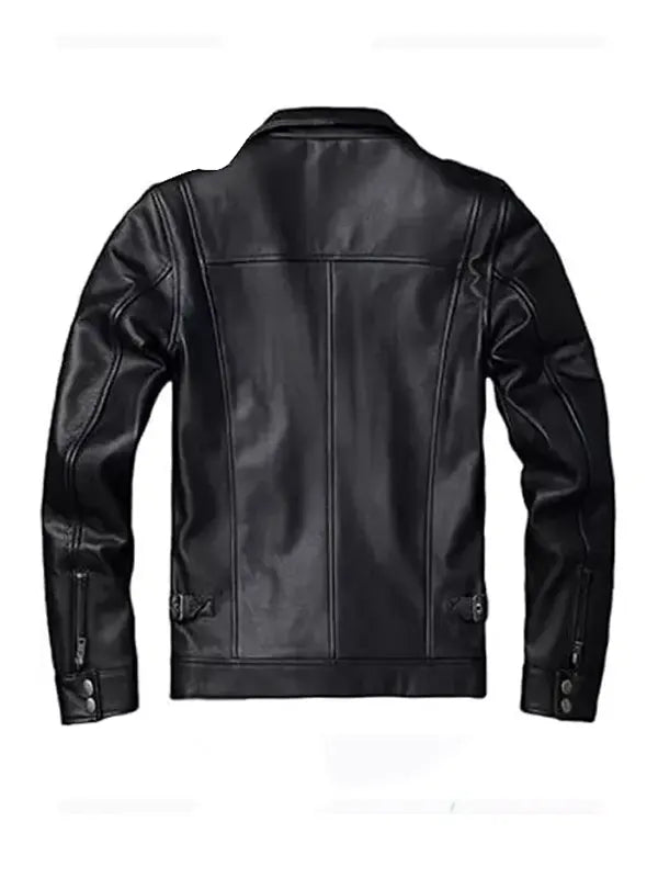 Classic Style Real Black Leather Field Jacket