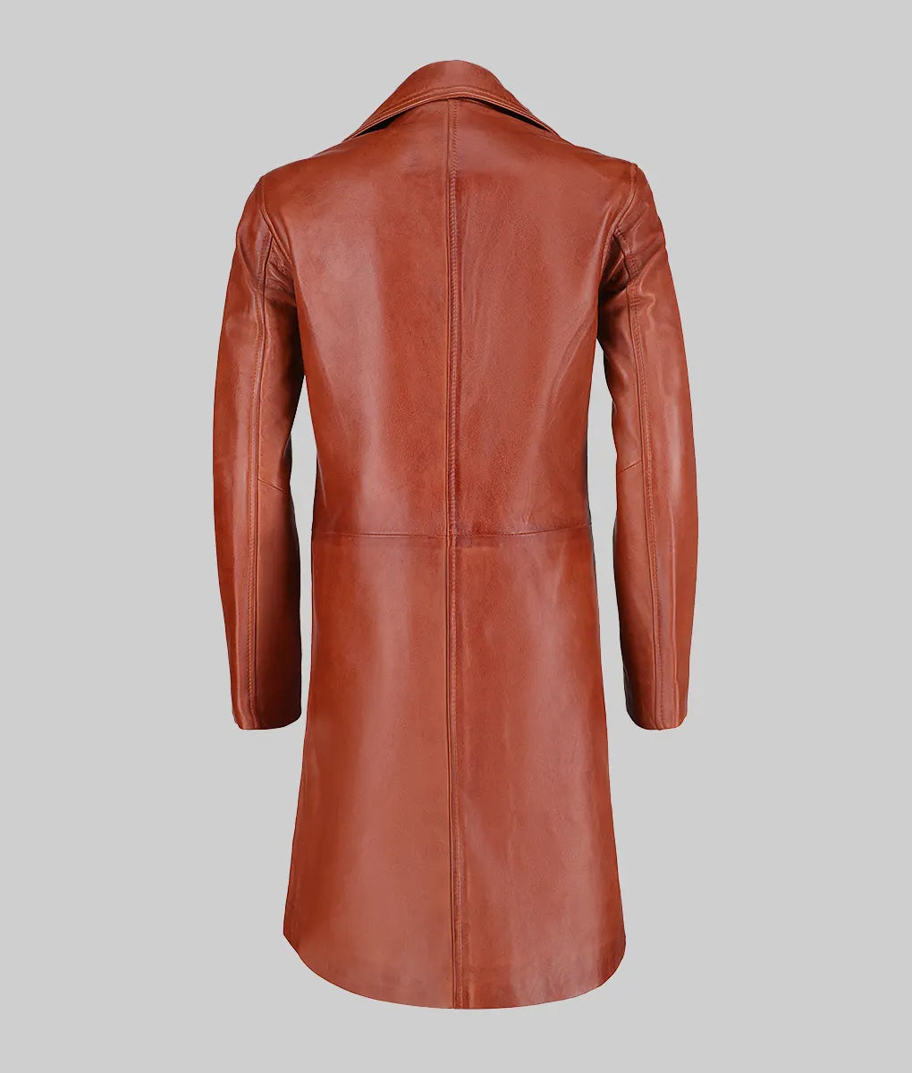 Womens Minimalist Brown Leather Trench Coat