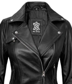 Womens Asymmetrical Real Black Leather Biker Jacket