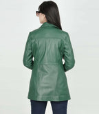 Womens Leather Green Coat - 3/4 Length
