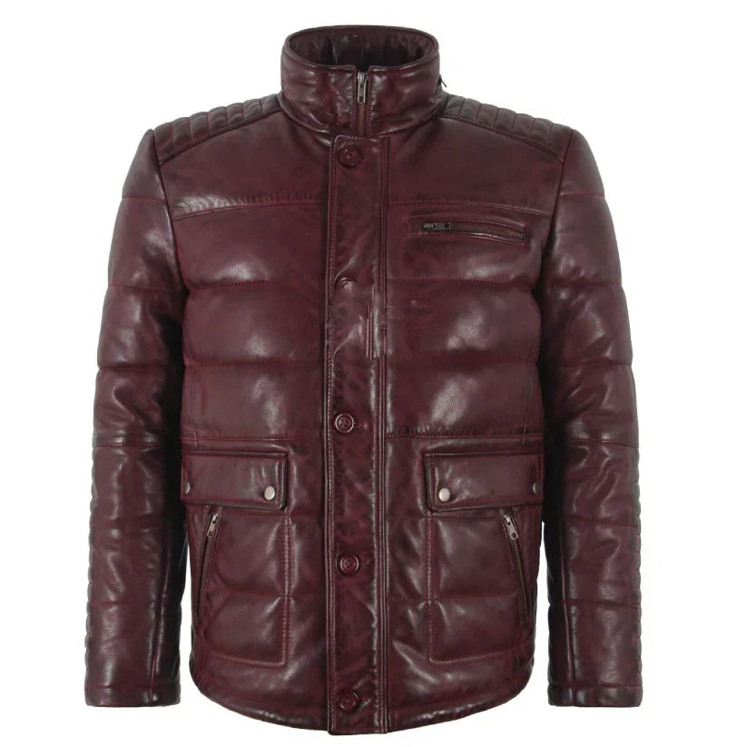 Mens Puffer Real Leather Jacket