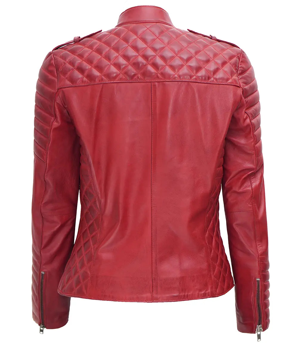 Womens Red Asymmetrical Biker Leather Jacket