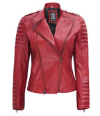 Womens Red Asymmetrical Biker Leather Jacket