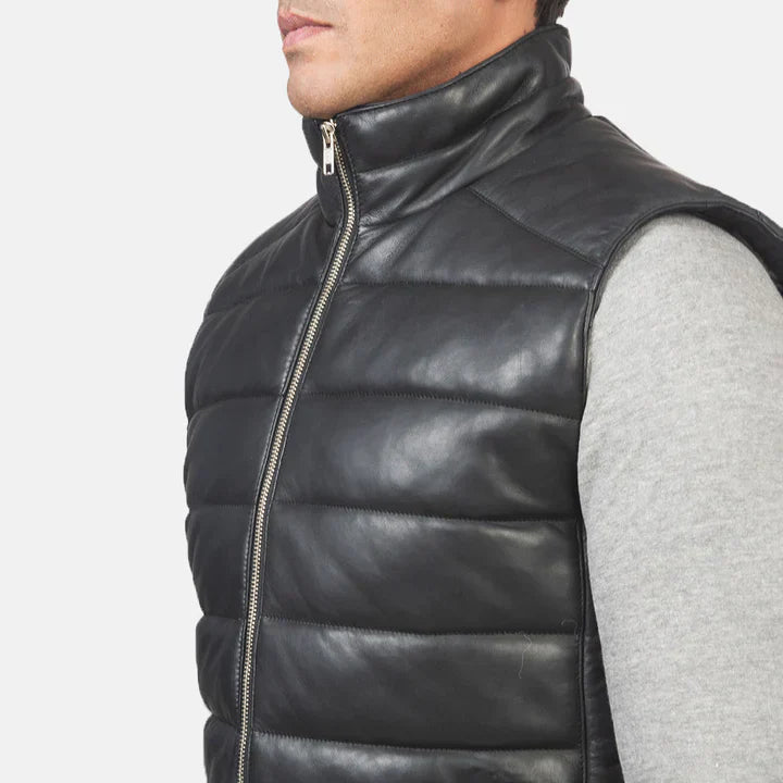 Black Leather Puffer Vest – Reeves Collection for Men