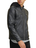 Faux Leather Jacket With Removable Hood