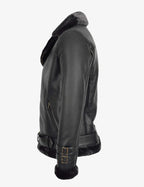 Mens Black B3 Aviator Leather Jacket with Shearling