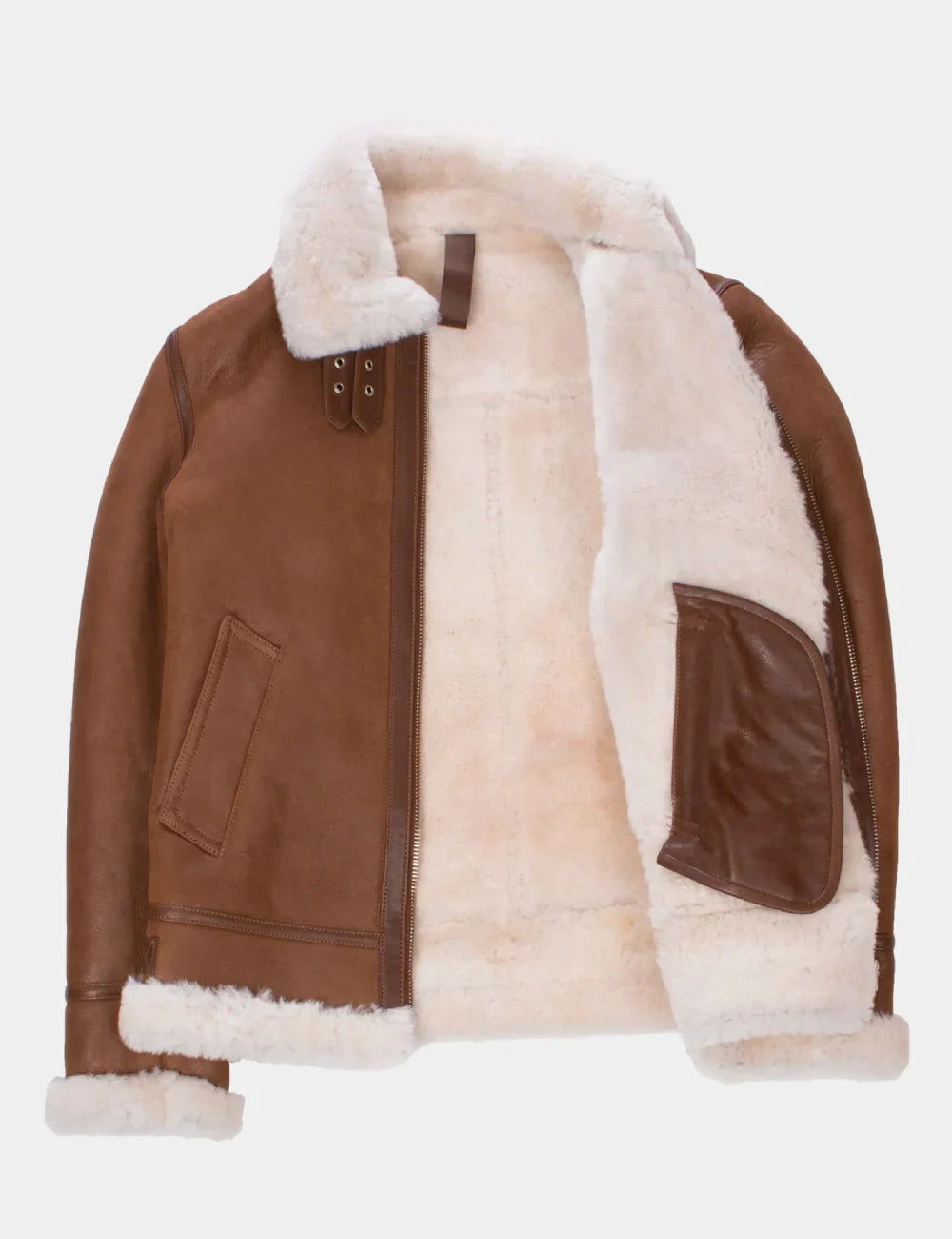 Wooden Brown Leather Aviator Shearling Jacket