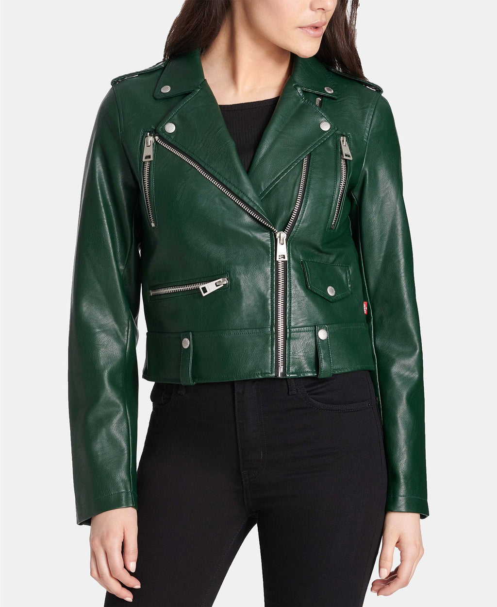 Green Cropped Biker Jacket