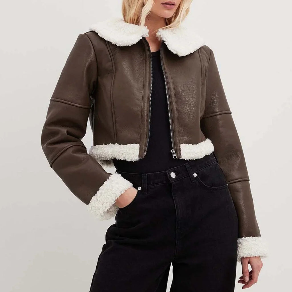 Brown Short Length Bomber Leather Jacket