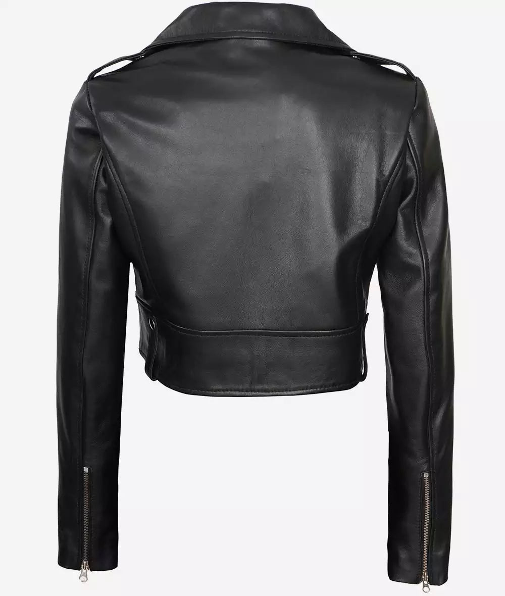 Black Cropped Leather Jacket for Women
