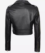 Black Cropped Leather Jacket for Women