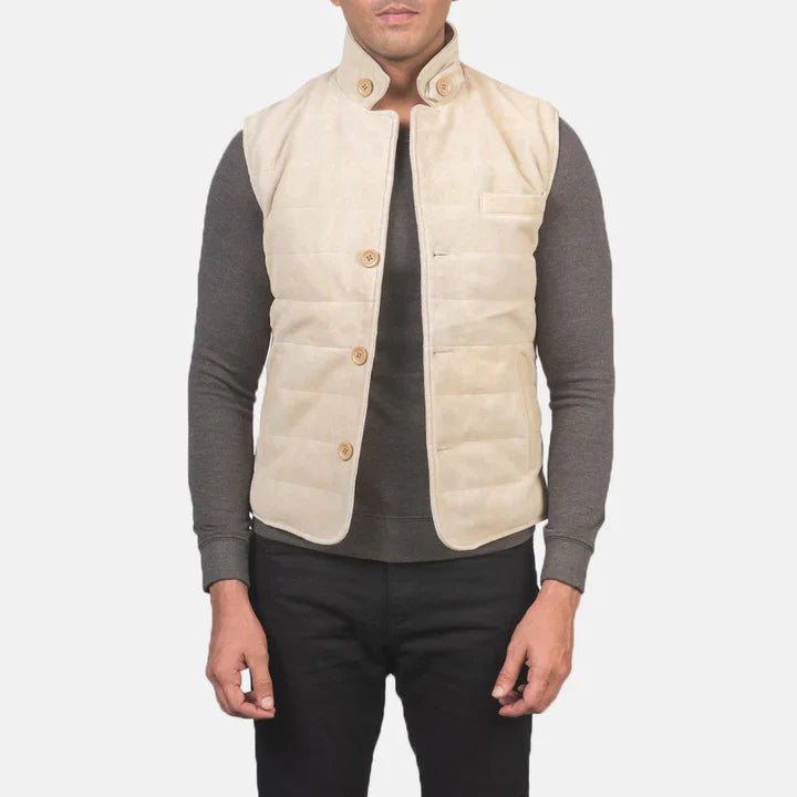 Mens Tony Off-White Suede Vest