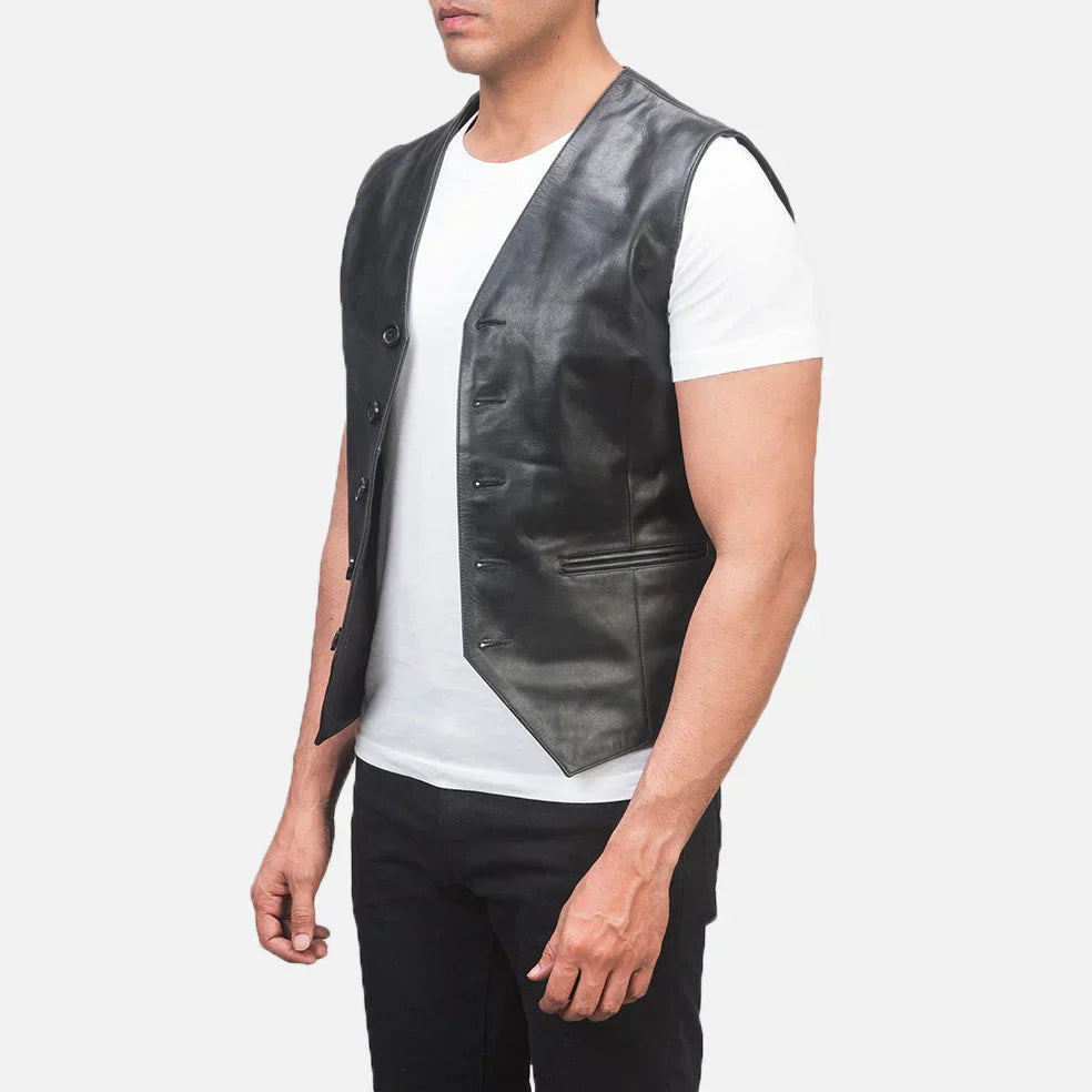 Mens Auden Black Leather Vest
