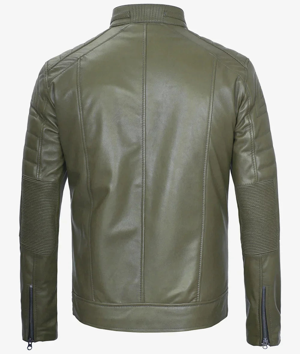 Mens Stylish Olive Green Cafe Racer Jacket
