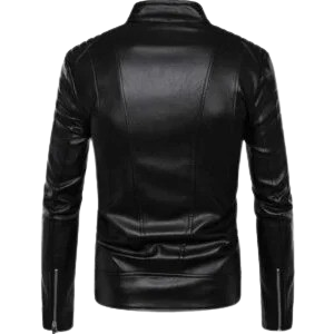 Stand Up Collar Black Leather Jacket mens