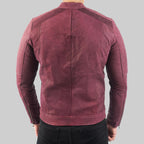 Men’s Burgundy Distressed Leather Biker Jacket
