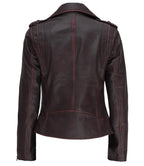 Womens Asymmetrical Moto Jacket Brown Leather Edition