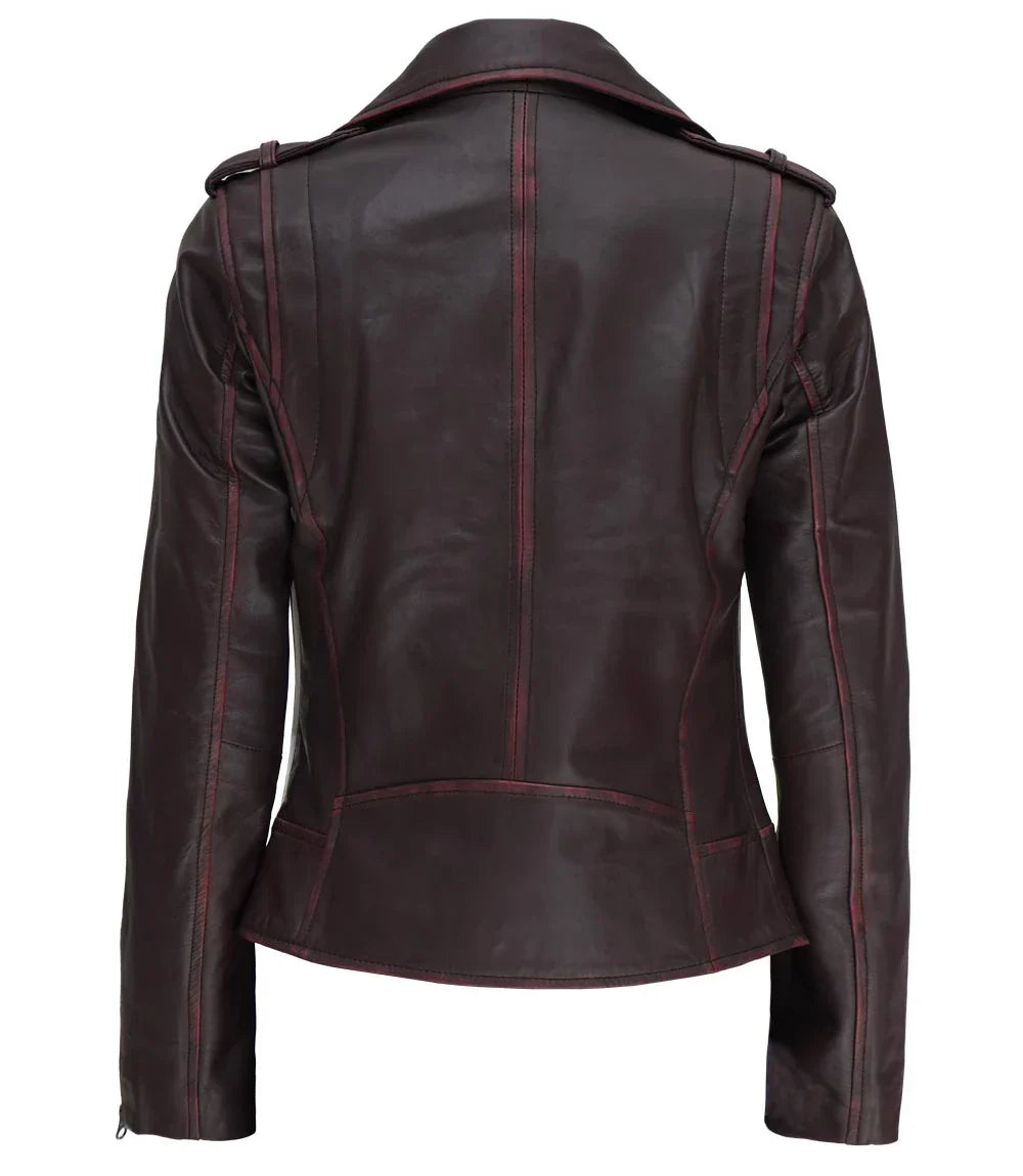 Womens Asymmetrical Moto Jacket Brown Leather Edition