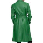 Womens Green Soft Real Leather Trench Coat