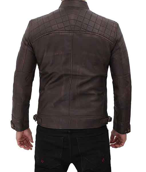 Men’s Four Pocket Brown Leather Biker Jacket