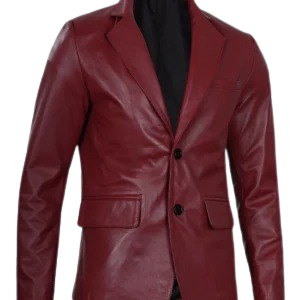 Men's Notch Lapel Maroon Leather Blazer – Two Button