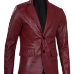Men's Notch Lapel Maroon Leather Blazer – Two Button