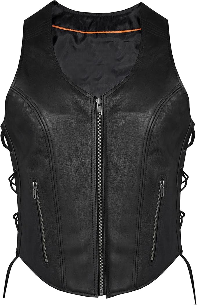Women Solid Soft Leather Biker Vest
