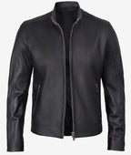 Mens Stylish Black Cafe Racer Leather Jacket