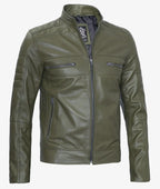 Mens Stylish Olive Green Cafe Racer Jacket