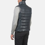Mens Reeves Blue Leather Puffer Vest