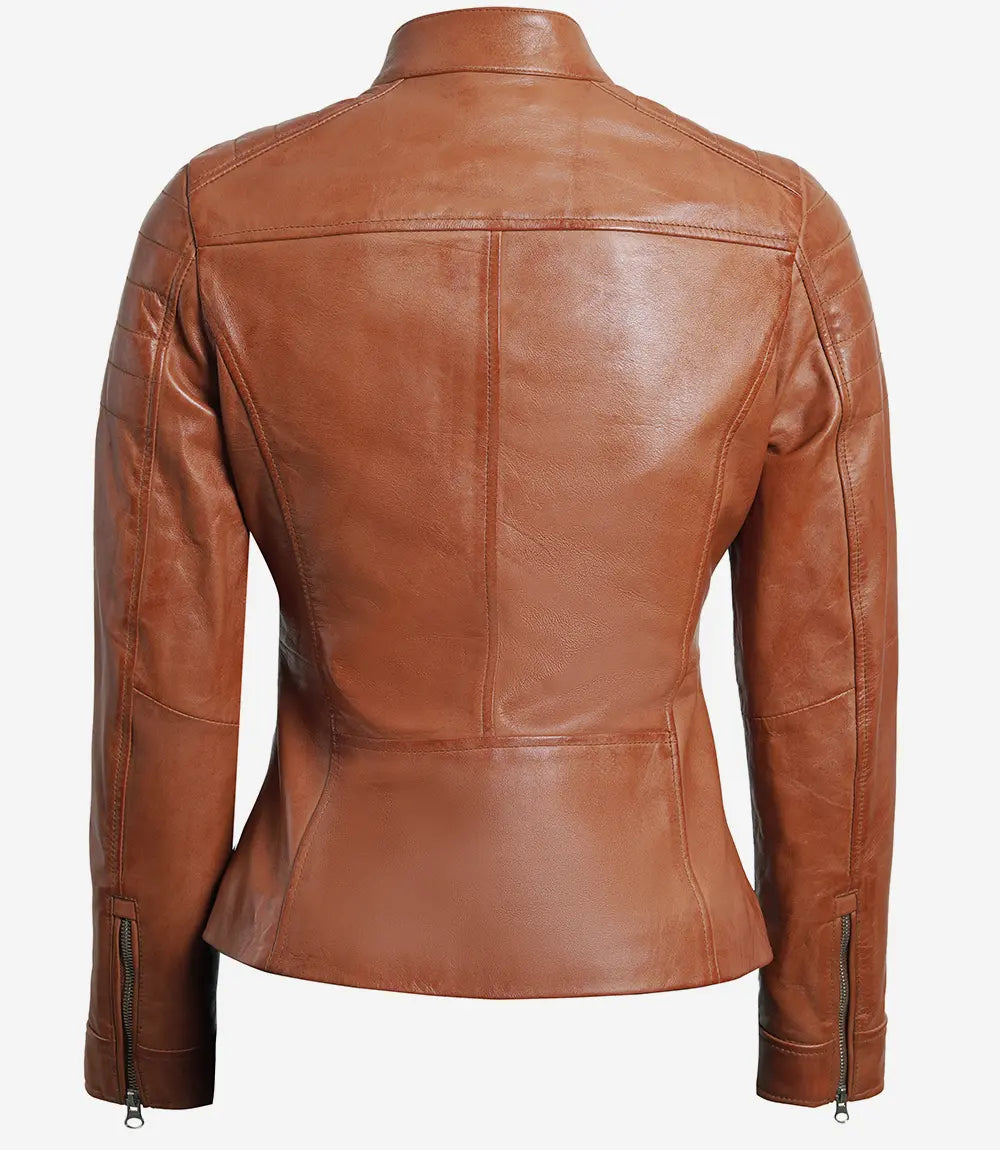 Womens Cafe Racer Tan Leather Jacket