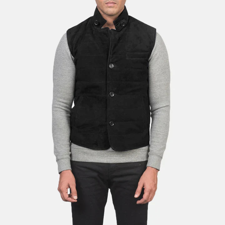 Mens Tony Black Suede Vest