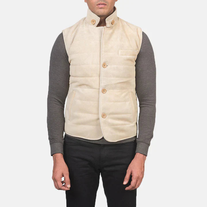 Mens Tony Off-White Suede Vest